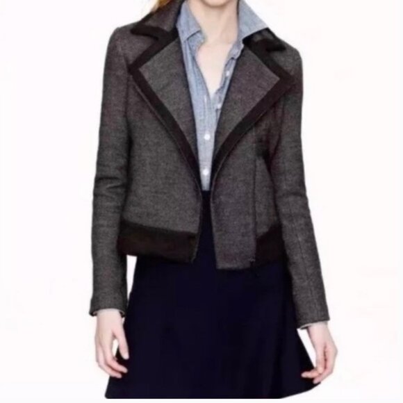 J. Crew Charcoal Gray & Black Wool Blend Full Zip Motorcycle Jacket. Women's 10 - Picture 3 of 14